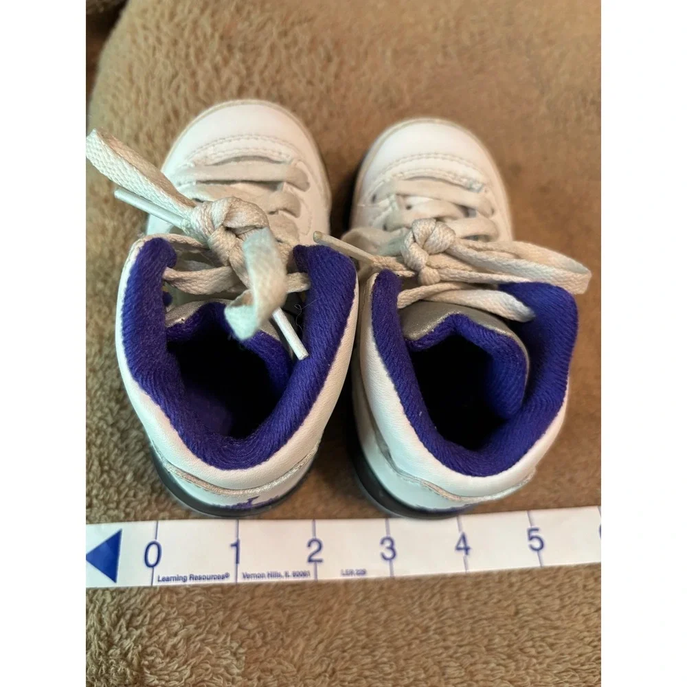Cute Tiny‎ Jordan 5 Retro Basketball Shoes White Purple Sneakers Toddler Size 5C